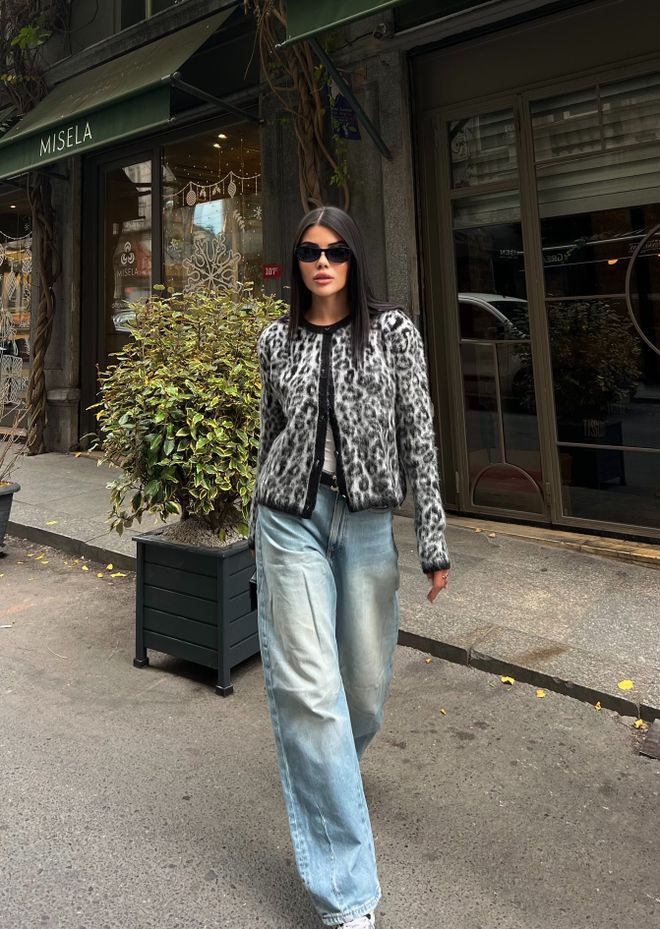 Miss Janell كارديجان أسود بطبعة حيوانات كلاسيكي ملابس بالجملة عمل