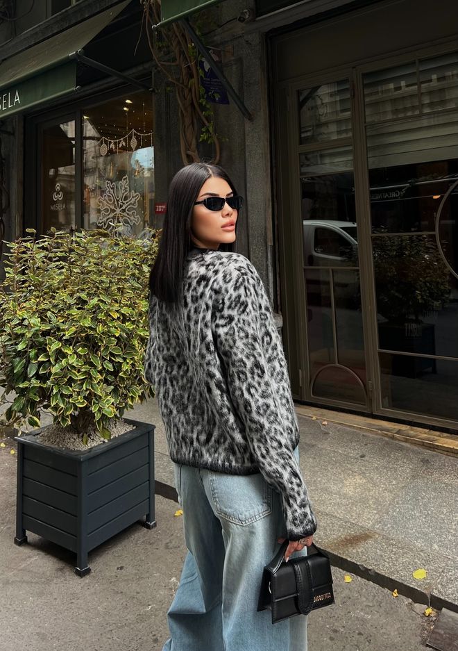 Miss Janell كارديجان أسود بطبعة حيوانات كلاسيكي ملابس بالجملة 1