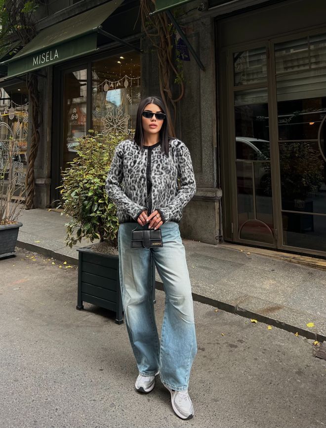 Miss Janell كارديجان أسود بطبعة حيوانات كلاسيكي ملابس بالجملة كلاسيكي