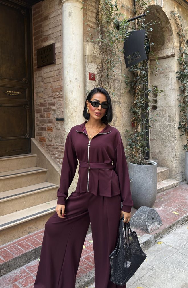 Miss Janell Set Bordeaux Casual Sport Modesto Elegante Abbigliamento all'ingrosso Lavoro