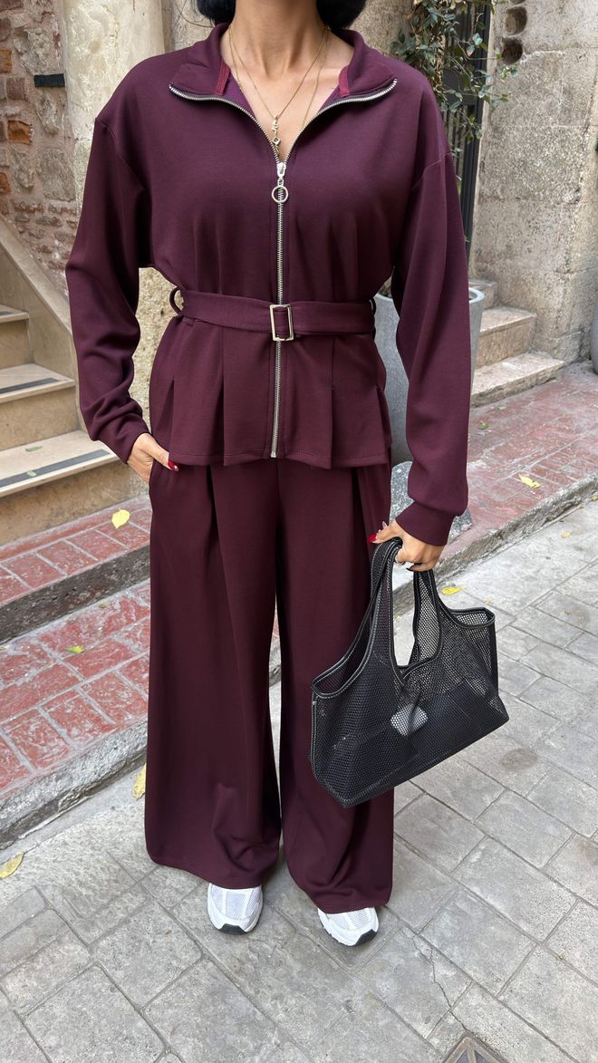 Miss Janell Set Bordeaux Casual Sport Modesto Elegante Abbigliamento all'ingrosso Primavera