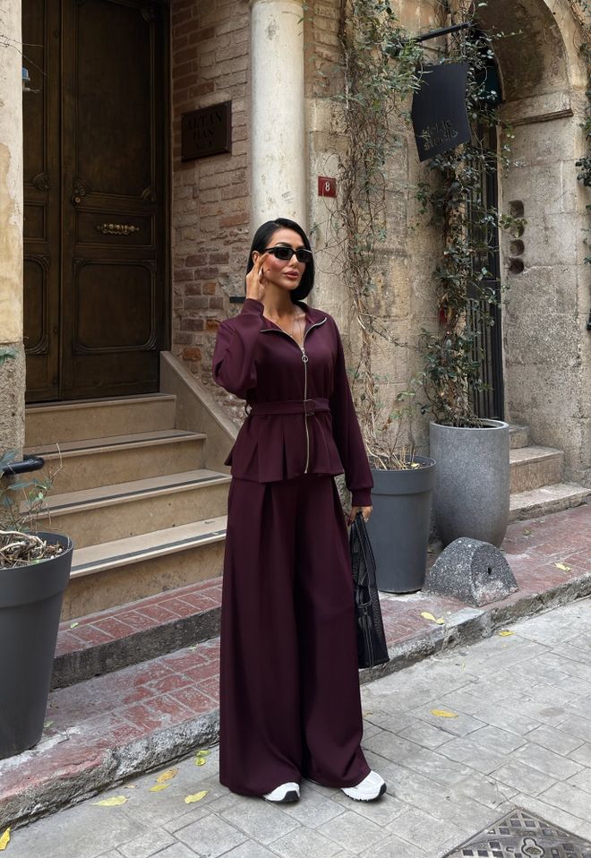 Miss Janell Set Bordeaux Casual Sport Modesto Elegante Abbigliamento all'ingrosso 1