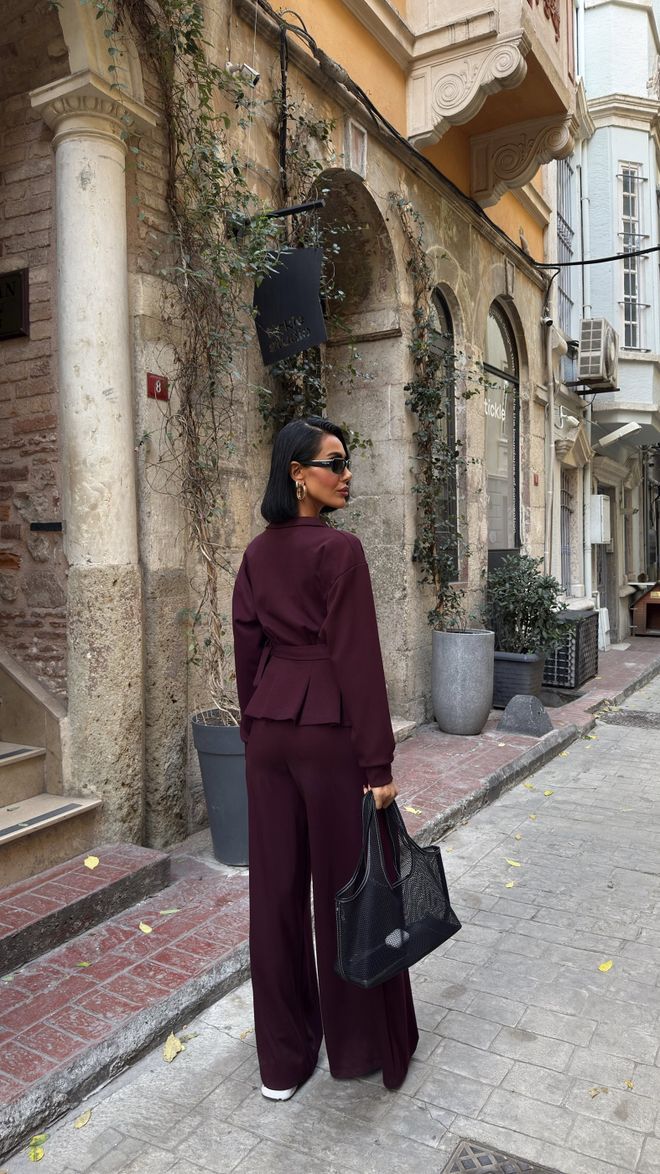 Miss Janell Set Bordeaux Casual Sport Modesto Elegante Abbigliamento all'ingrosso Casuale