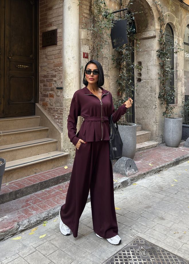 Miss Janell Set Bordeaux Casual Sport Modesto Elegante Abbigliamento all'ingrosso Autunno