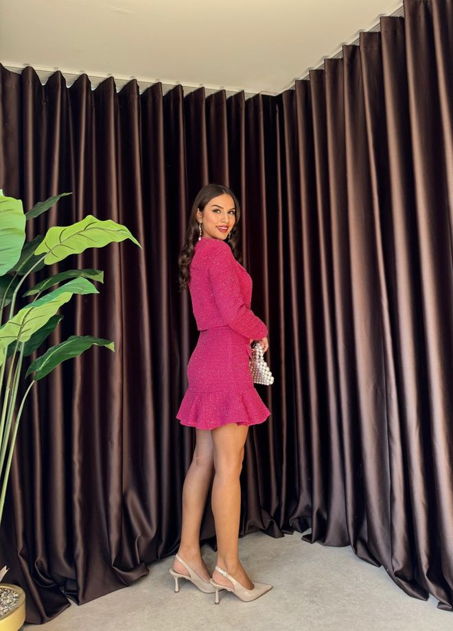 Miss Janell Fuchsia Elegant High Waist Flared Mini Skirt Wholesale Clothing 1