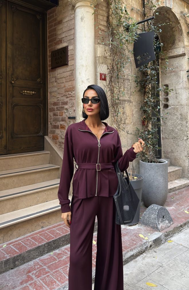 Miss Janell Conjunto Rojo Clarete Casual Deporte Modesto Elegante Ropa al por mayor Modesto