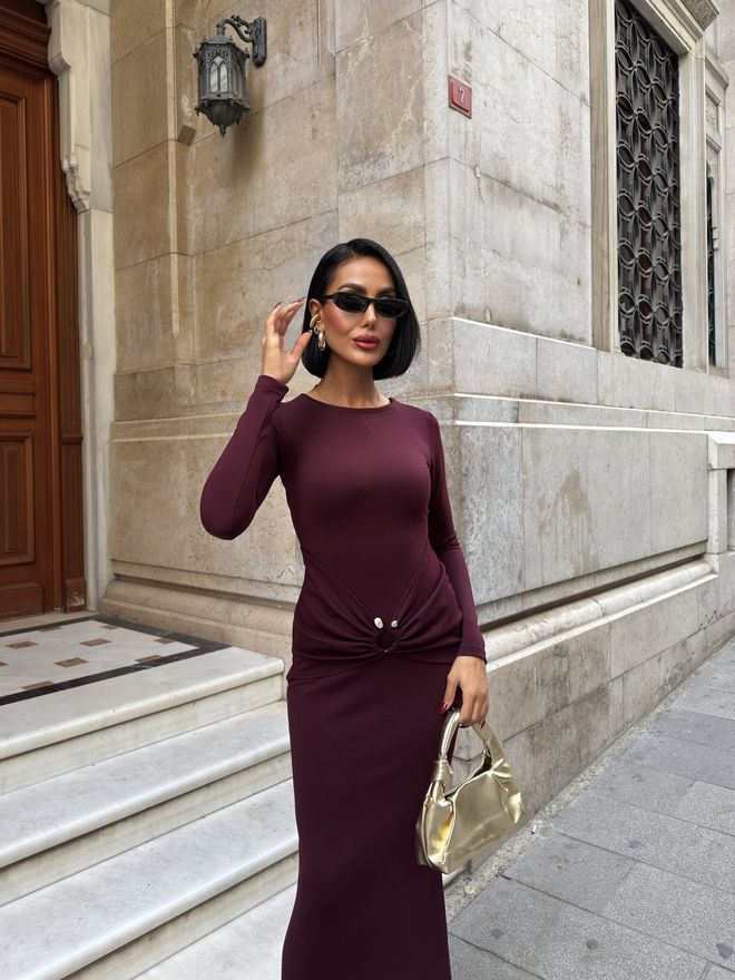 Miss Janell Claret Red Sheath Dress With Long Straight Sleeves Wholesale Clothing Spring