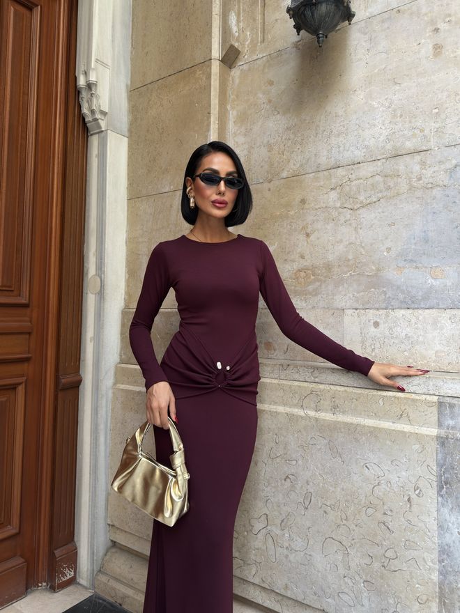 Miss Janell Claret Red Sheath Dress With Long Straight Sleeves Wholesale Clothing Formal