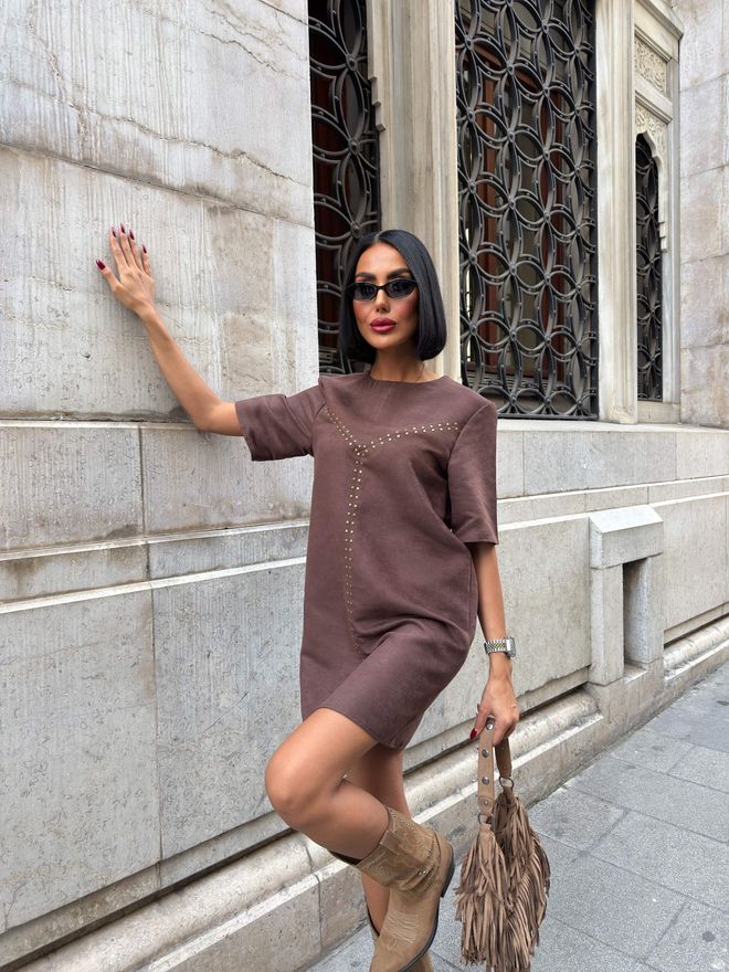 Miss Janell Brązowa Codzienna Elegancka Mini Sukienka Shift Hurtowa sprzedaż odzieży Casual