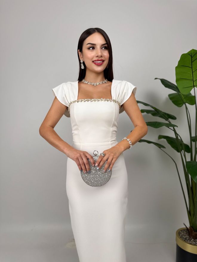 Miss Janell Rochie Elegantă Formală Sexy Albă Tip Draperie Îmbrăcăminte cu ridicata 1