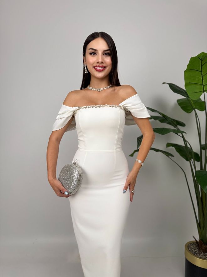 Miss Janell Rochie Elegantă Formală Sexy Albă Tip Draperie Îmbrăcăminte cu ridicata Primăvară