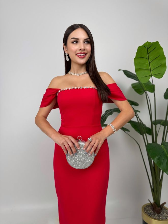 Miss Janell Rochie Roșie Elegantă Maxi Draperie Cu Mâneci Capac Îmbrăcăminte cu ridicata Crăciun
