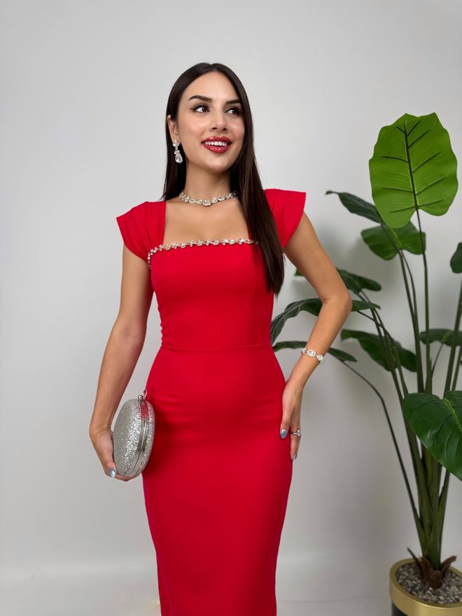 Miss Janell Rochie Roșie Elegantă Maxi Draperie Cu Mâneci Capac Îmbrăcăminte cu ridicata Primăvară