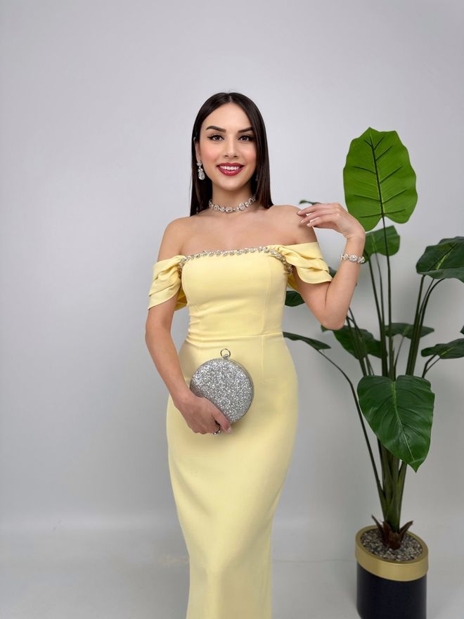 Miss Janell Rochie Galbenă Elegantă Tip Draperie Cu Decolteu Pătrat Îmbrăcăminte cu ridicata Formal