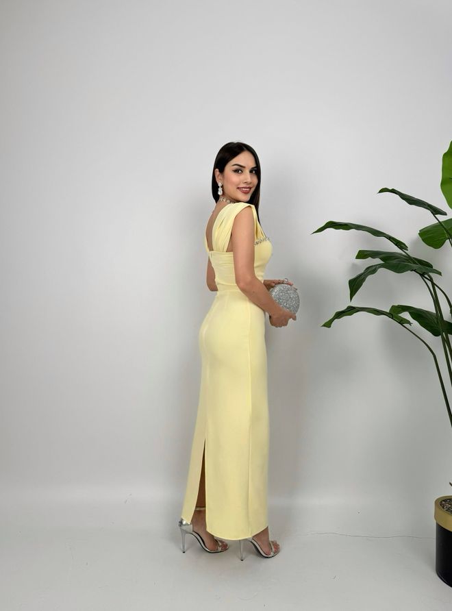 Miss Janell Rochie Galbenă Elegantă Tip Draperie Cu Decolteu Pătrat Îmbrăcăminte cu ridicata Cocktail