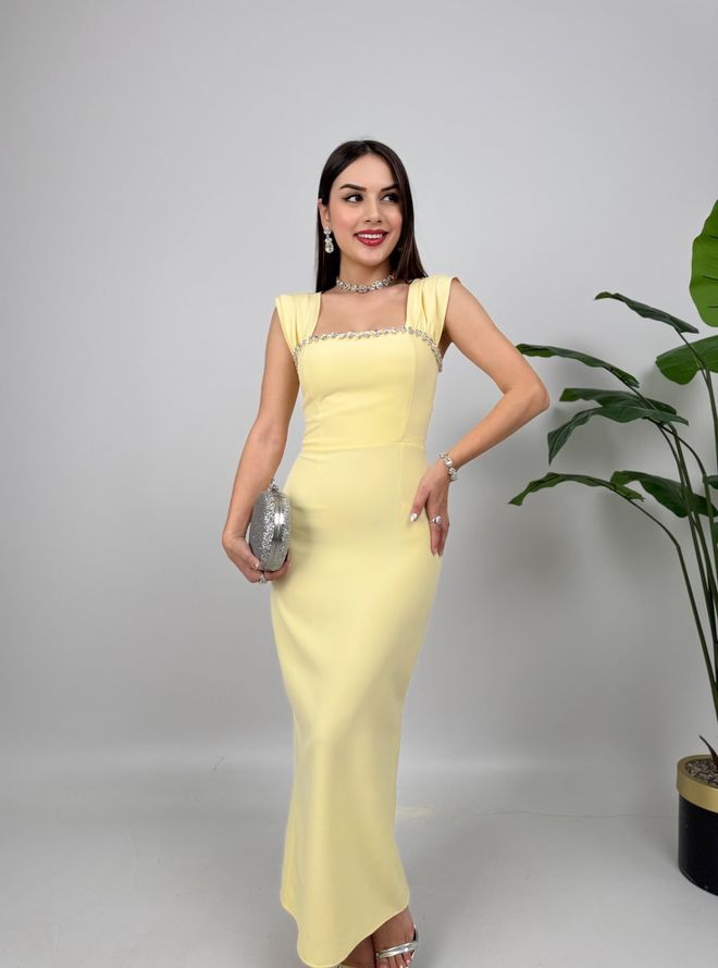 Miss Janell Rochie Galbenă Elegantă Tip Draperie Cu Decolteu Pătrat Îmbrăcăminte cu ridicata 1