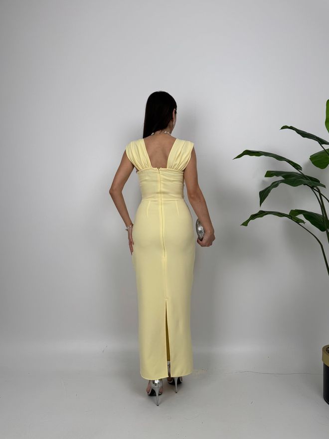 Miss Janell Rochie Galbenă Elegantă Tip Draperie Cu Decolteu Pătrat Îmbrăcăminte cu ridicata 5
