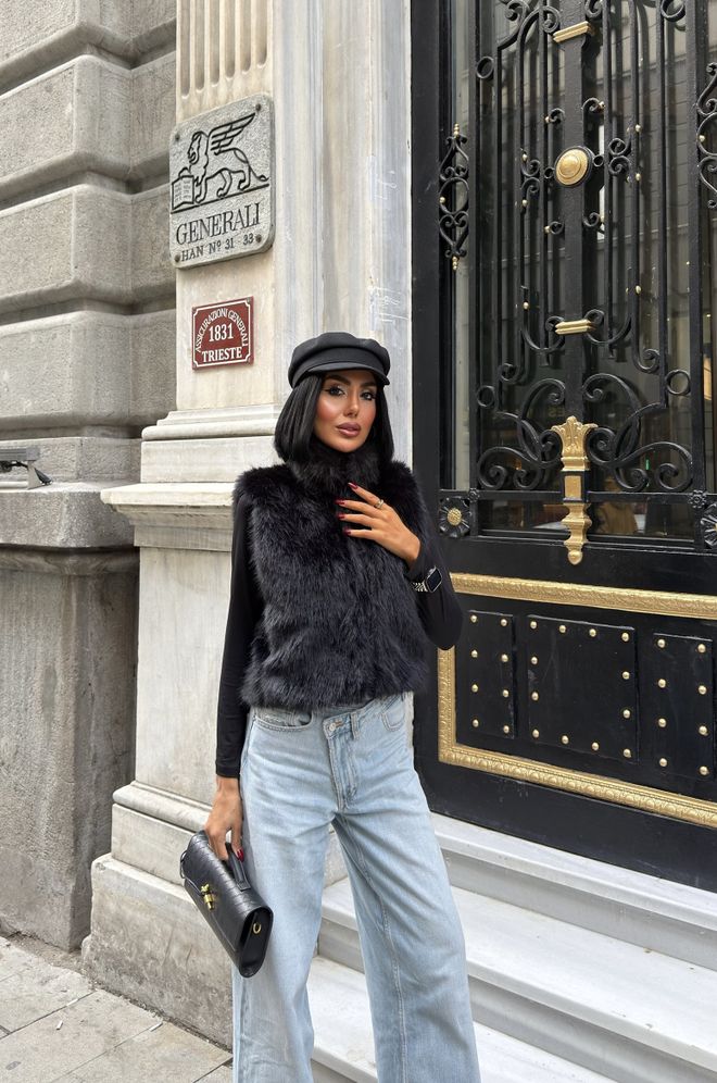 Miss Janell Colete Preto Elegante Com Frente Aberta E Ajuste Regular Roupas por atacado Casual