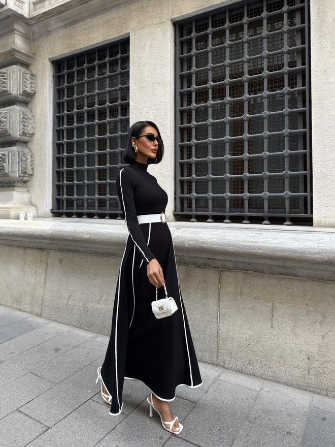 Miss Janell Crna Elegantna A Kroj Maxi Haljina S Dugim Rukavima Veleprodaja odjeće Posao