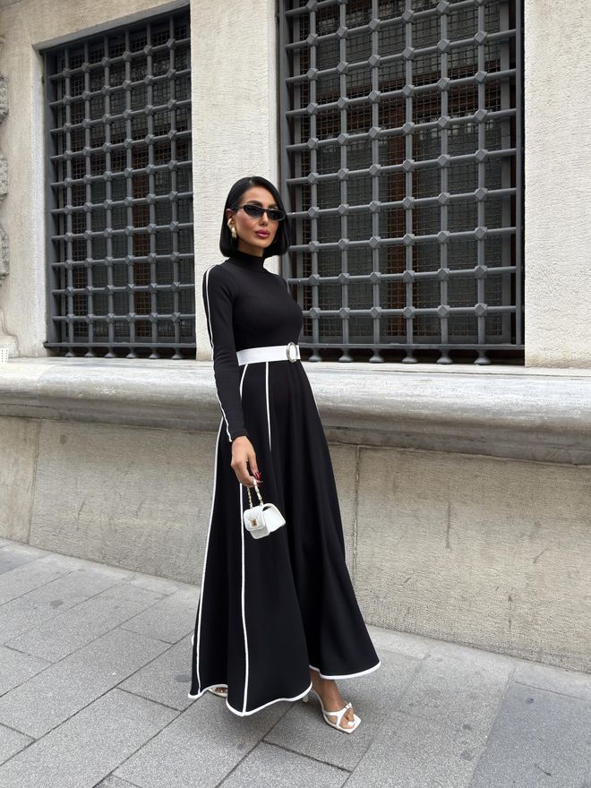 Miss Janell Crna Elegantna A Kroj Maxi Haljina S Dugim Rukavima Veleprodaja odjeće Proljeće