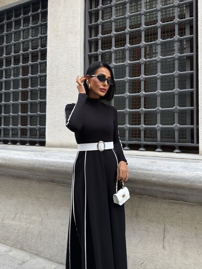 Miss Janell Crna Elegantna A Kroj Maxi Haljina S Dugim Rukavima Veleprodaja odjeće Koktel