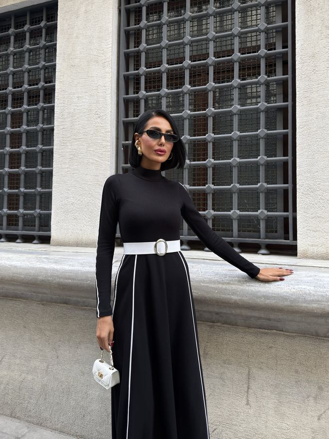 Miss Janell Crna Elegantna A Kroj Maxi Haljina S Dugim Rukavima Veleprodaja odjeće Jesen