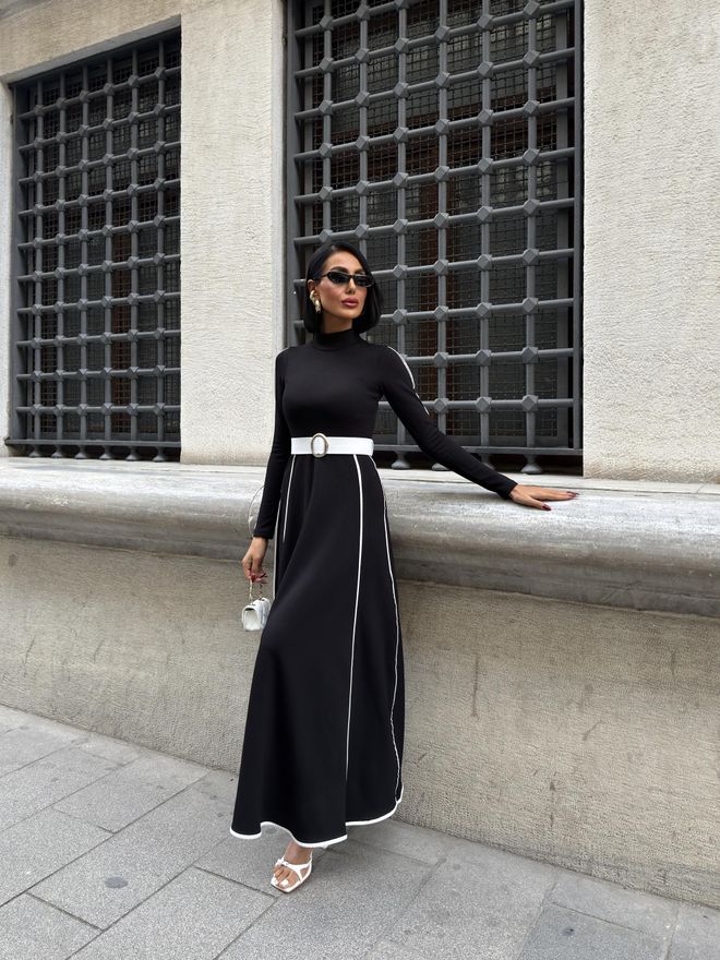 Miss Janell Crna Elegantna A Kroj Maxi Haljina S Dugim Rukavima Veleprodaja odjeće 5