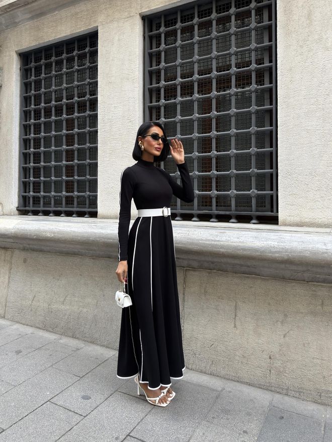 Miss Janell Crna Elegantna A Kroj Maxi Haljina S Dugim Rukavima Veleprodaja odjeće Sexy