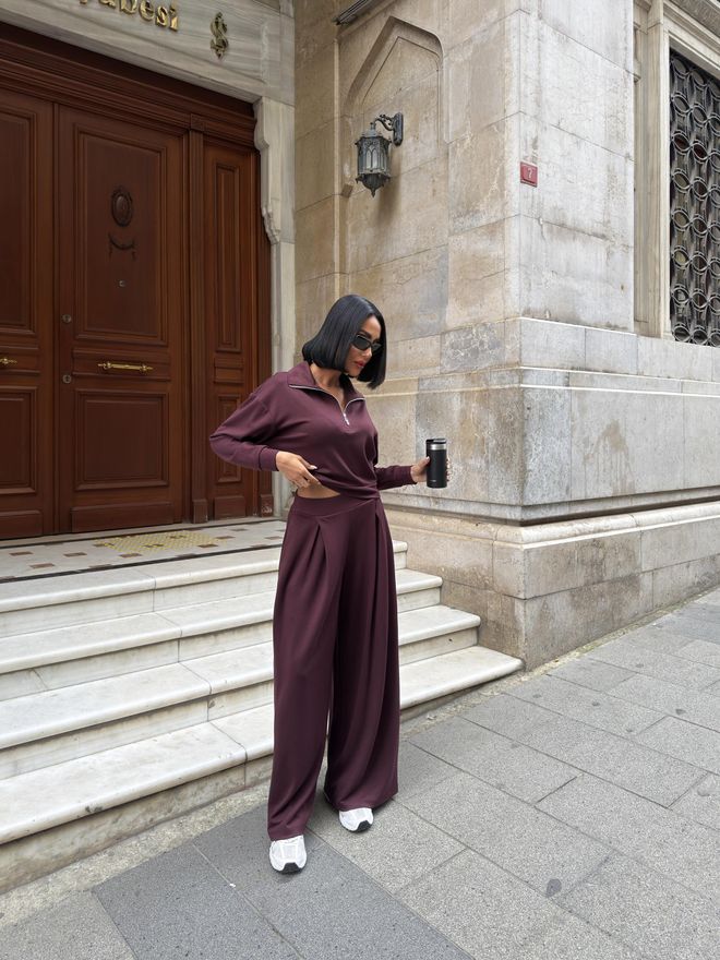 Miss Janell Claret Red Set Casual Sport Streetwear Outfit Wholesale Clothing Casual