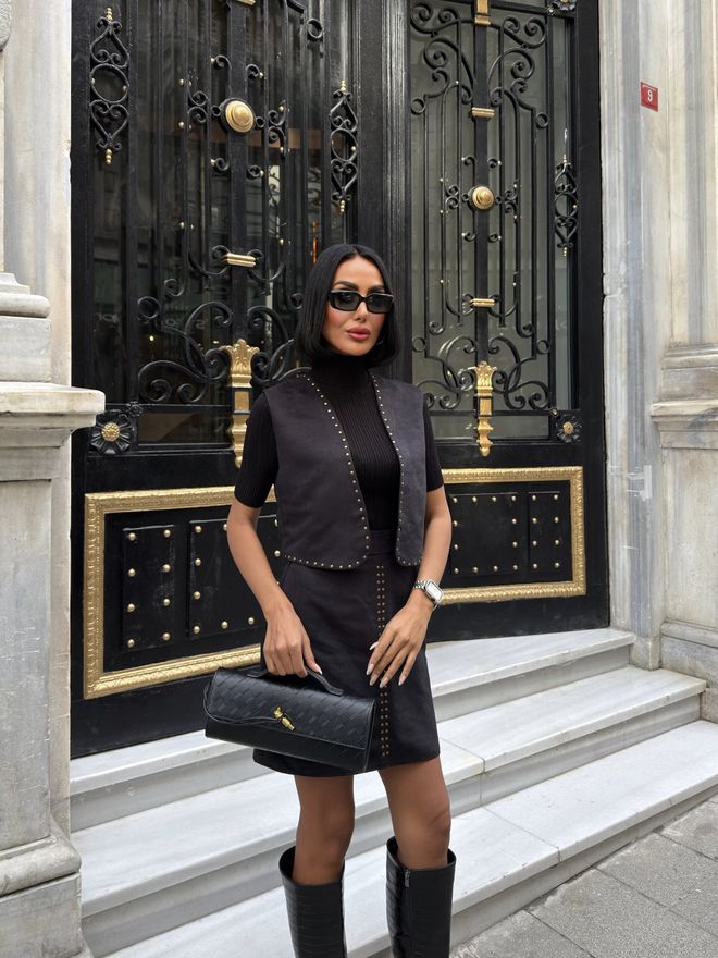 Miss Janell Čierna Áčkové Mini Vysoký Pás Na Zips Veľkoobchod s oblečením Vintage