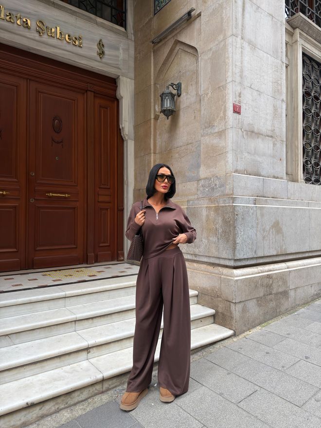 Miss Janell Conjunto Castanho Elegante Casual Roupas por atacado Casual