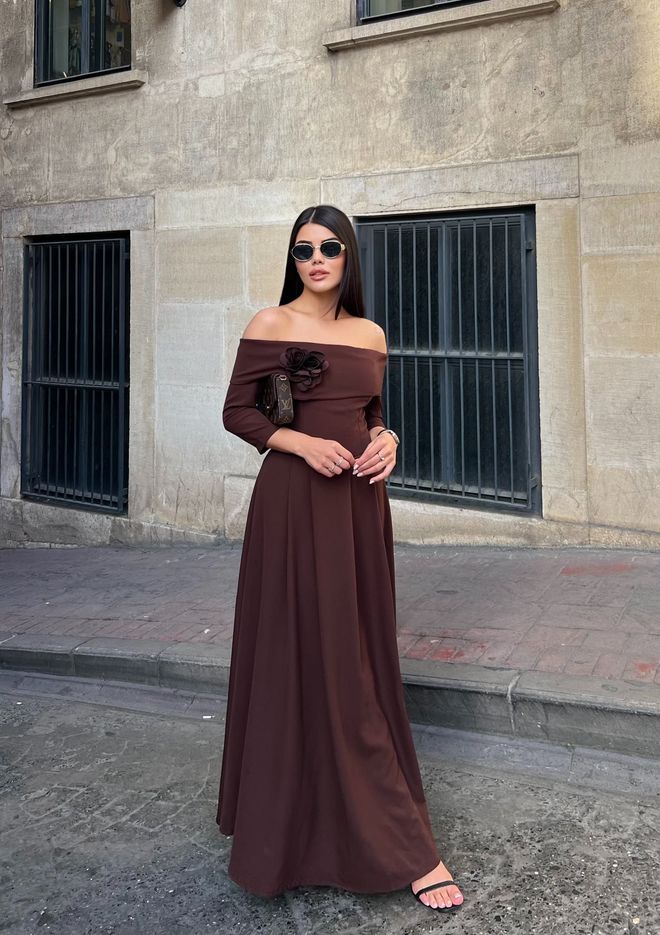 Miss Janell Zarif Kahverengi Fit & Flare Elbise Toptan Giyim Seksi