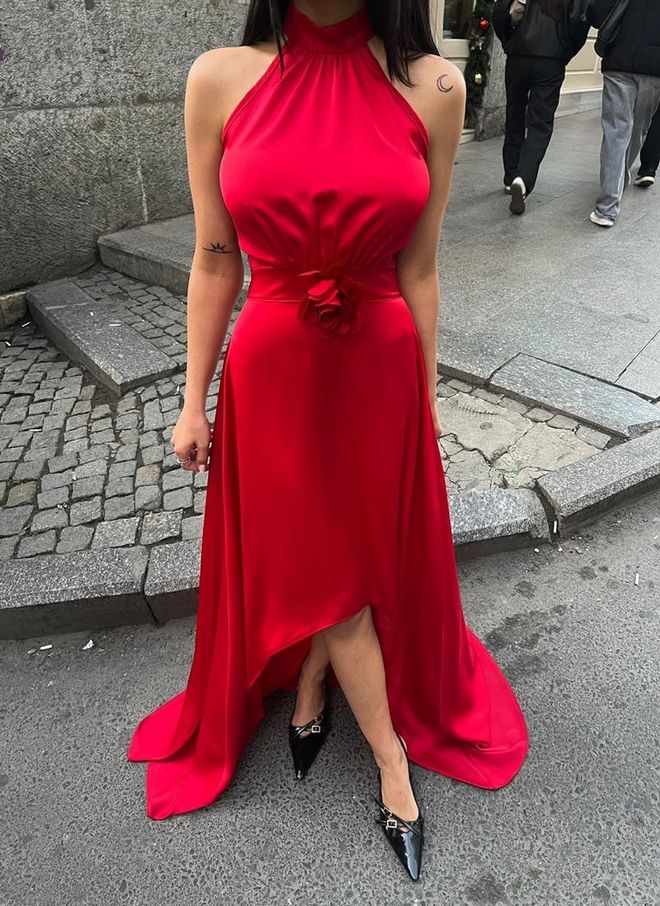 Miss Janell Rotes Fit And Flare Kleid Mit Hohem Hals Und Kappenärmeln Großhandelskleidung Sexy