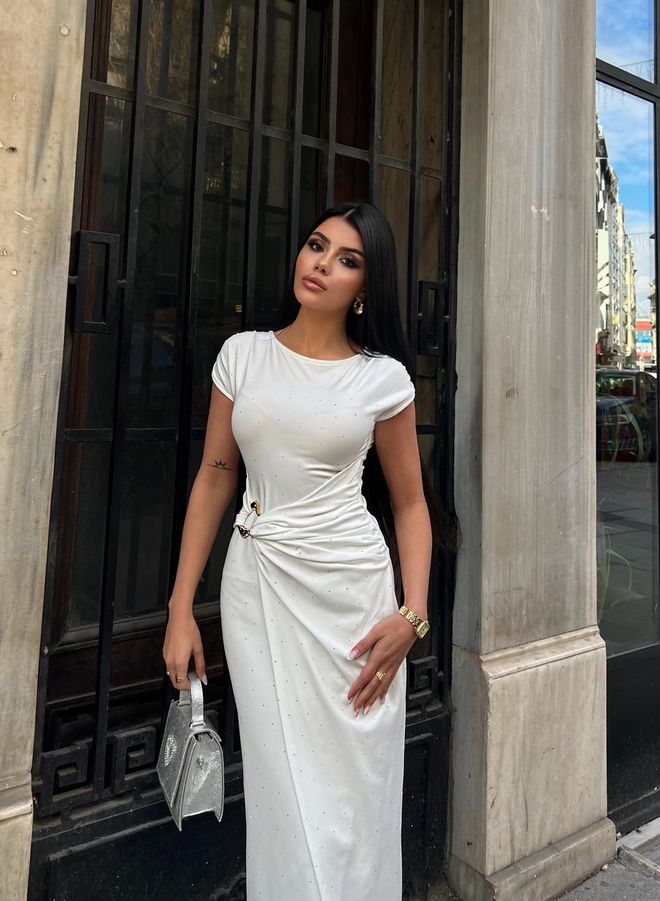 Miss Janell Бяла Секси Елегантна Официална Глем Вталена Рокля Дрехи на едро Секси