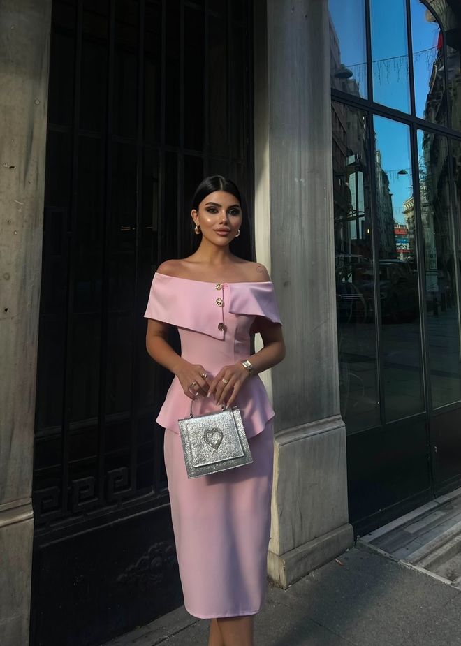 Miss Janell Розовое Элегантное Платье оболочка С Вырезом Без Плеч Оптовая продажа одежды Винтаж