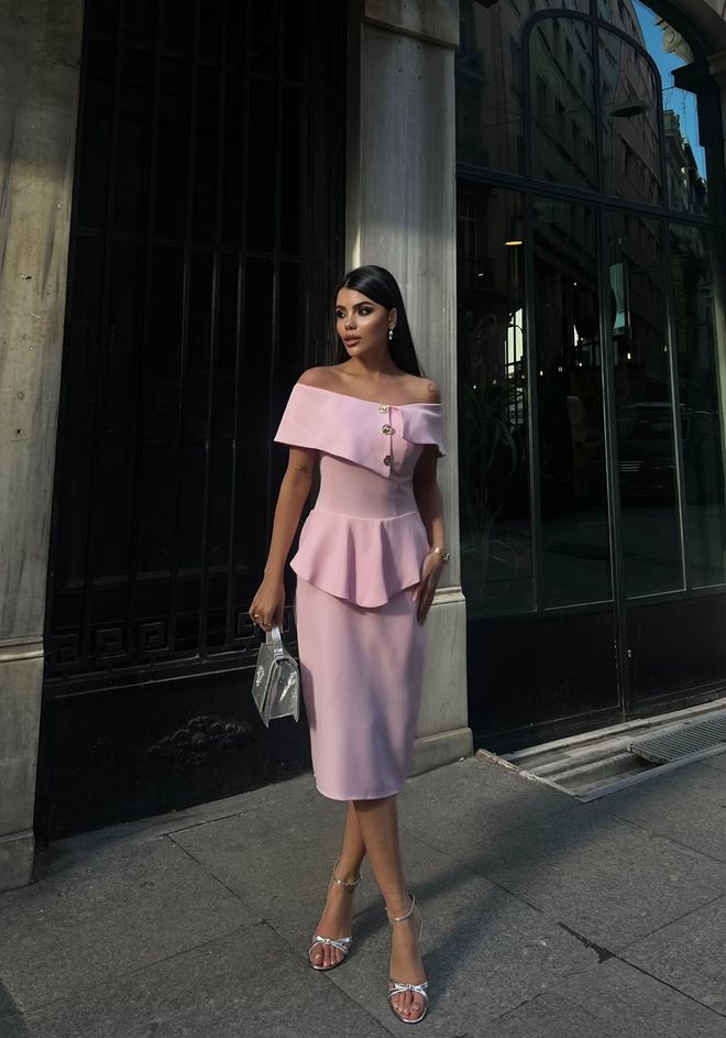 Miss Janell Pink Elegant Sheath Dress With Off Shoulder Neck Wholesale Clothing Sexy