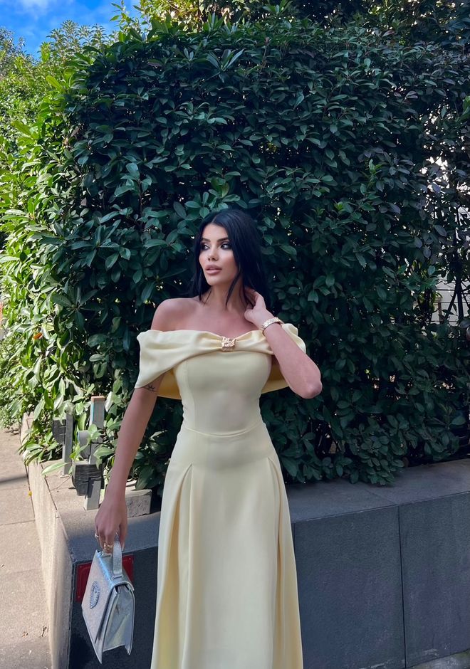 Miss Janell Yellow Elegant Fit And Flare Dress Wholesale Clothing Formal