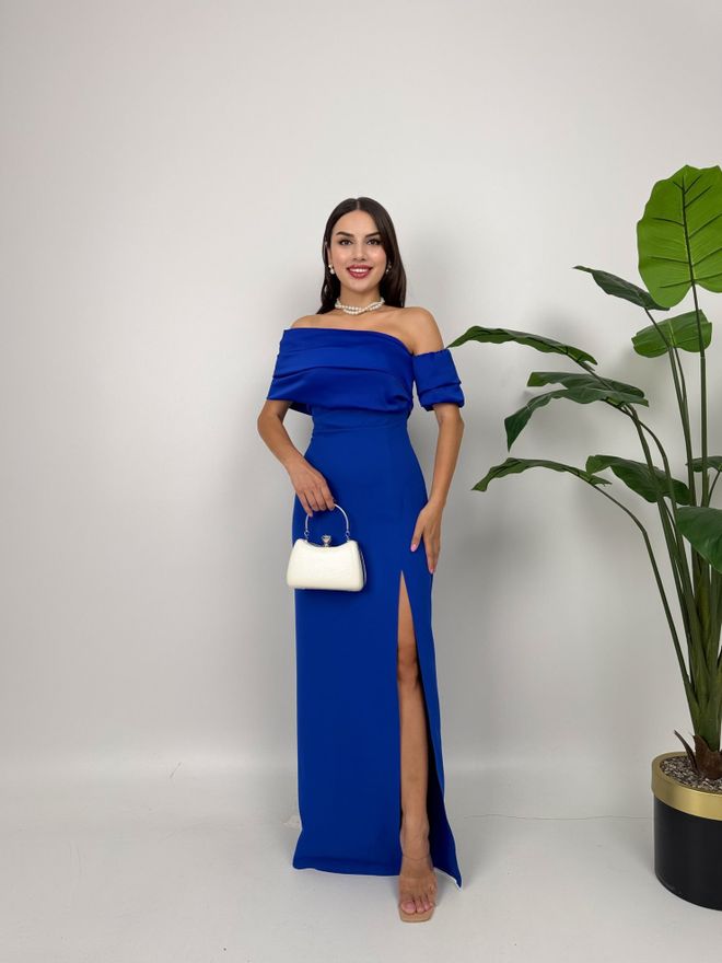Miss Janell Niebieska Elegancka Sukienka Typu Sheath Z Odkrytymi Ramionami Hurtowa sprzedaż odzieży Seksowny
