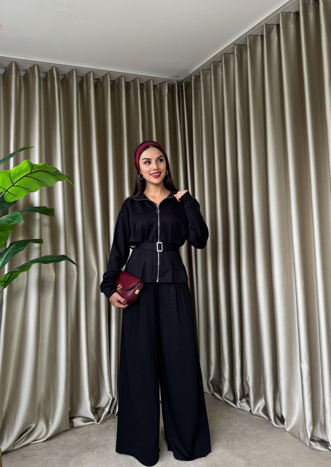 Miss Janell Schwarzes Elegantes Bescheidenes Palazzo Set Großhandelskleidung Modest