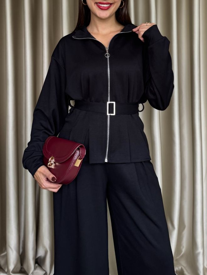 Miss Janell Schwarzes Elegantes Bescheidenes Palazzo Set Großhandelskleidung Lässig