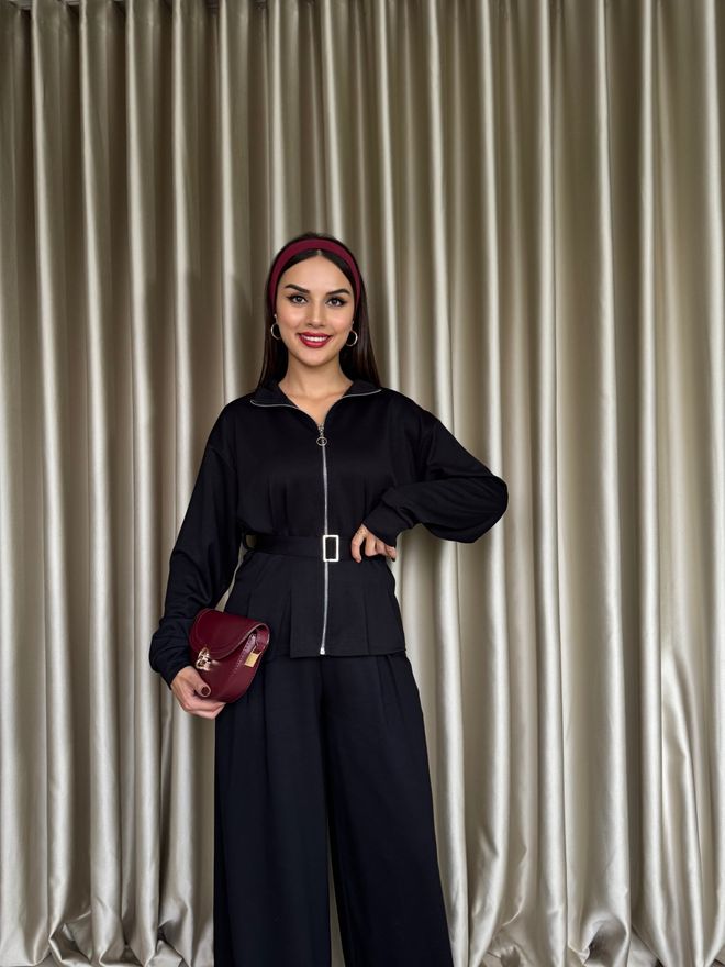 Miss Janell Schwarzes Elegantes Bescheidenes Palazzo Set Großhandelskleidung Arbeit