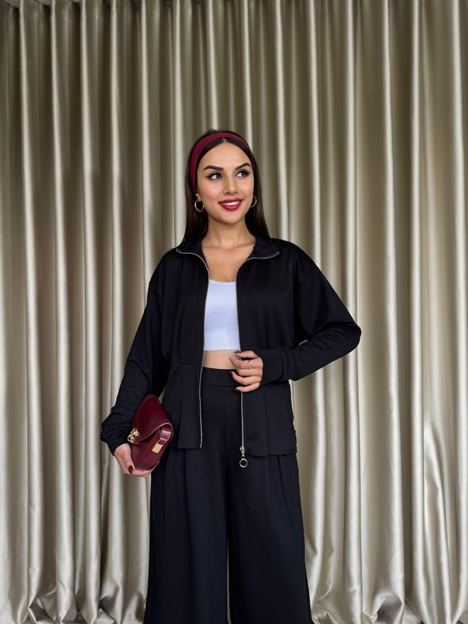 Miss Janell Schwarzes Elegantes Bescheidenes Palazzo Set Großhandelskleidung Frühling