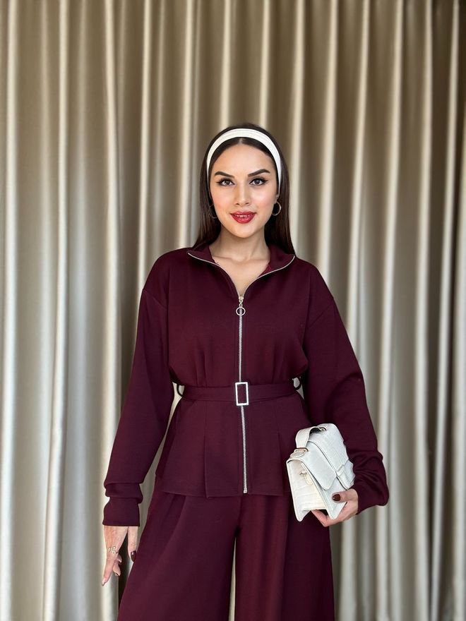 Miss Janell Set Bordeauxrot Lässig Sport Modest Elegant Großhandelskleidung Frühling