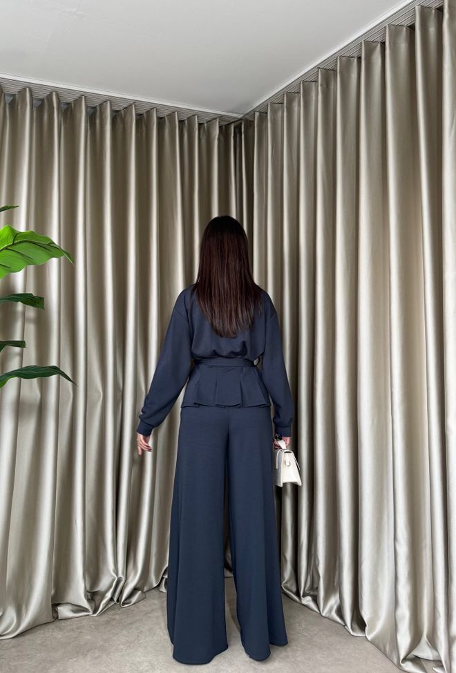 Miss Janell Marineblau Set Lässig Sport Streetwear Palazzo Großhandelskleidung Frühling