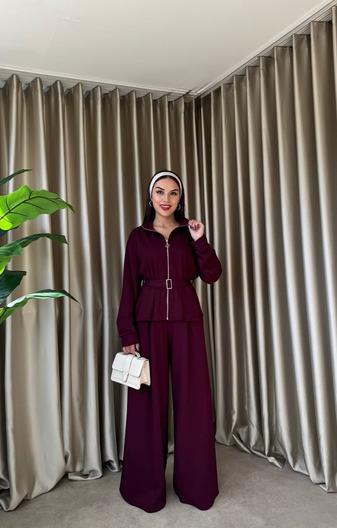 Miss Janell Claret Red Casual Sport Elegant Set Wholesale Clothing Modest