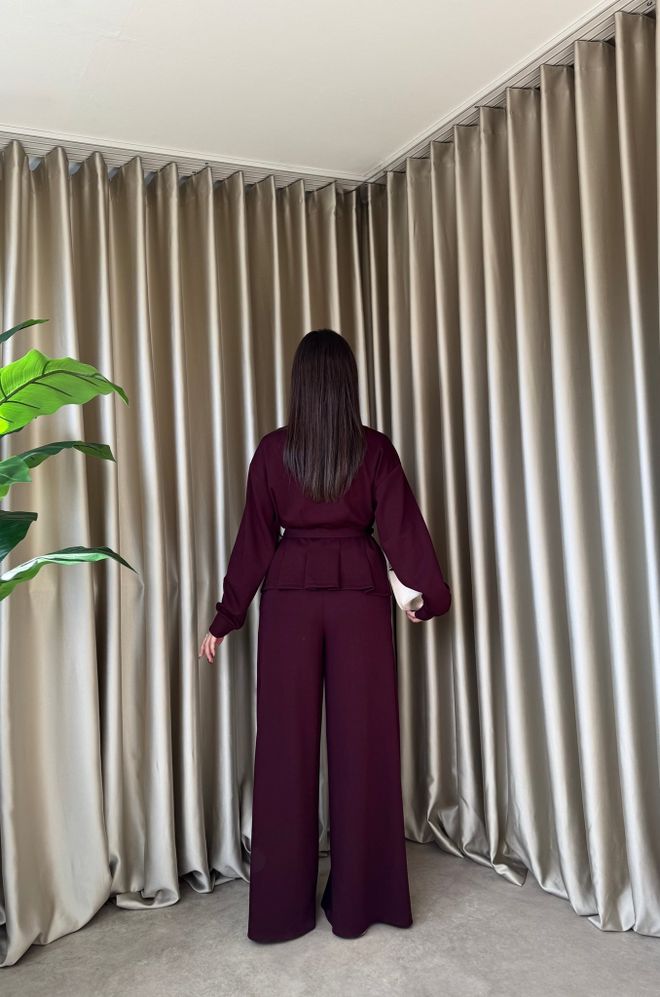 Miss Janell Set Bordeauxrot Lässig Sport Modest Elegant Großhandelskleidung 1