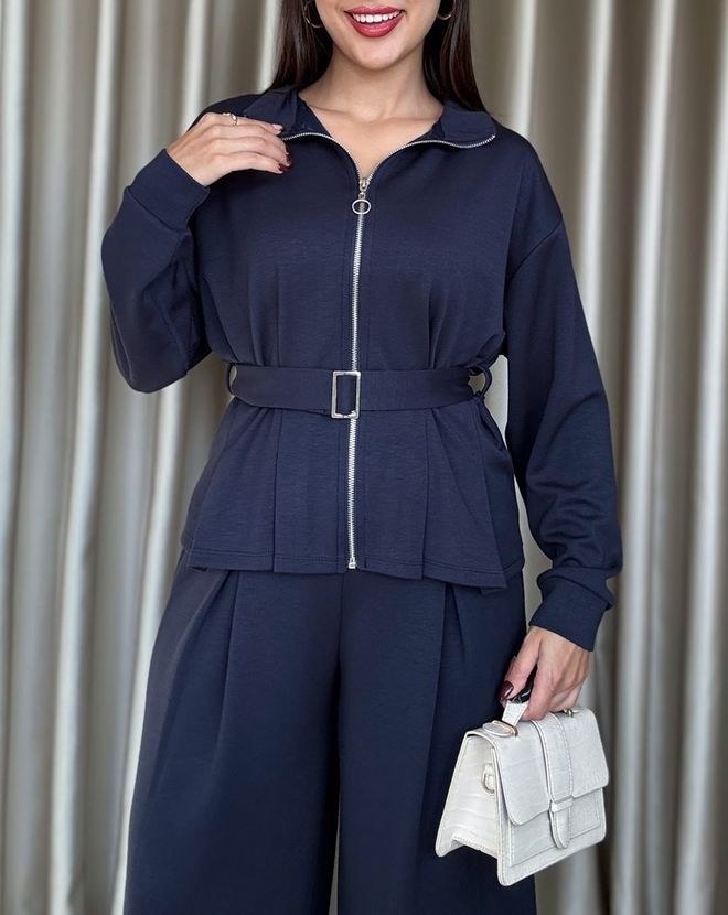 Miss Janell Elegantes Palazzo Set In Marineblau Großhandelskleidung Frühling