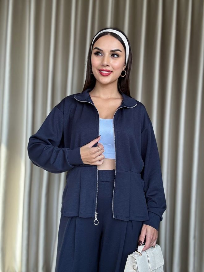 Miss Janell Elegantes Palazzo Set In Marineblau Großhandelskleidung Lässig