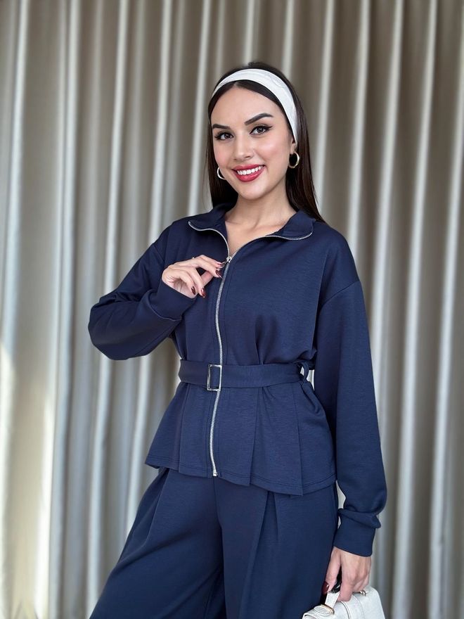 Miss Janell Elegantes Palazzo Set In Marineblau Großhandelskleidung Lounge