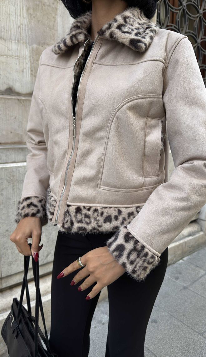 Miss Janell Beige Aviator Jacket Wholesale Clothing 1